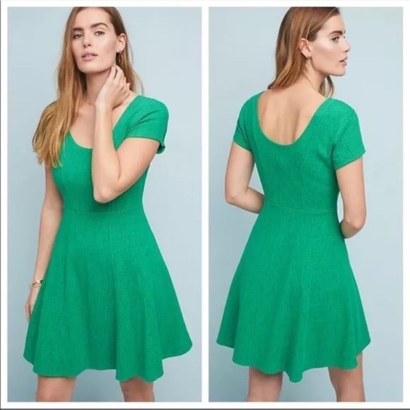 Anthropologie Maeve Fit-and-Flare Knit Dress Green XSP New Timeless Chic Classic - Picture 3 of 13